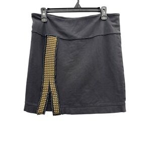 We The Free Black Studded Mini Skirt Raw Hem Boho Festival Stretch Urban Chic L